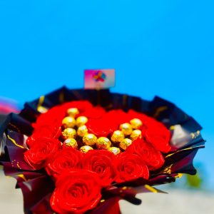16 count satin red rose + ferero rocher chocolate bouquet