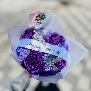 7-count-lilac-and-purple-rose-bouquet-21st-banner-butterflies