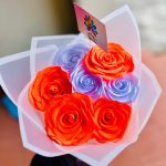 7 count rose bouquet orange and white + glitter